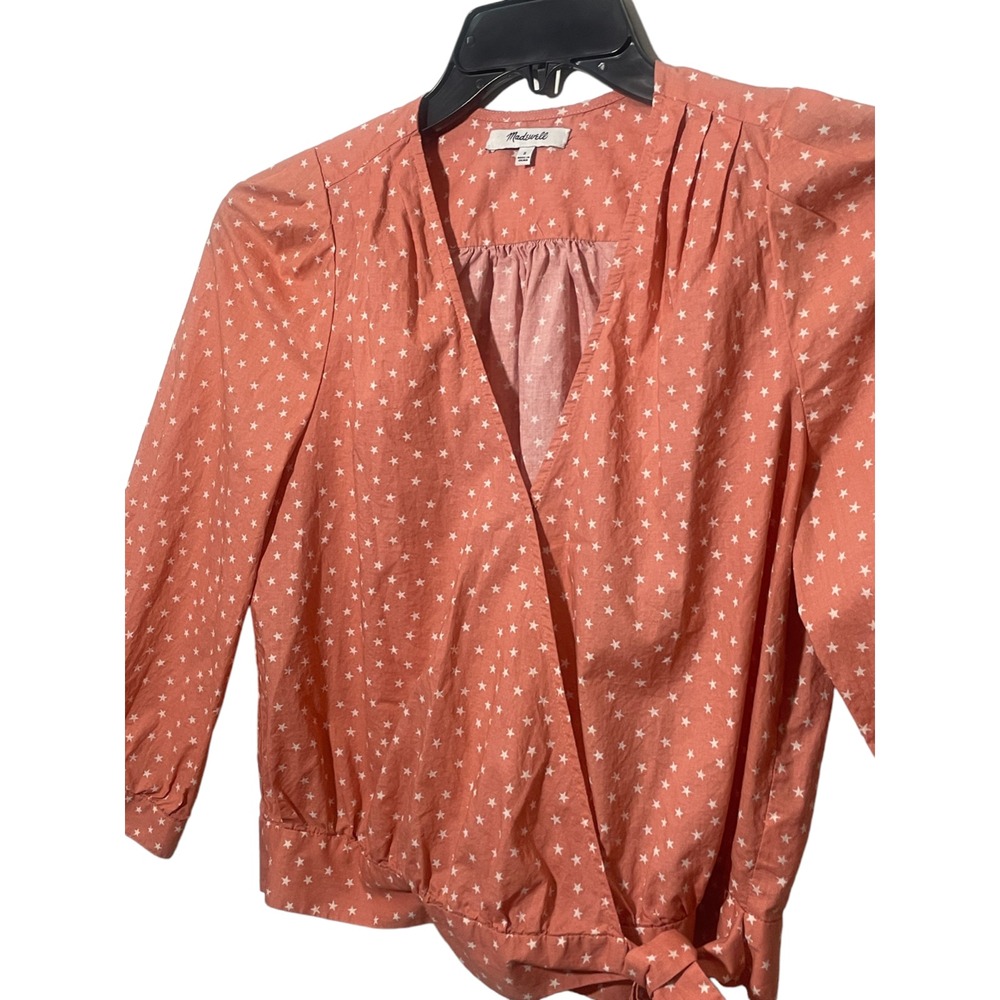 Madewell Small Orange White 100% Cotton Ladies Cute Top - Picture 6 of 7